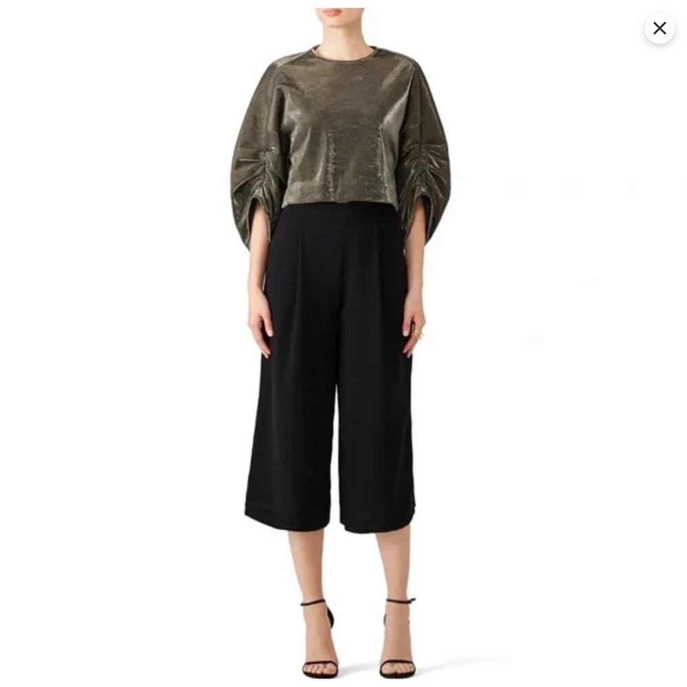 Tibi Lurex Shirred Metallic Sparkly Cropped Top  Holidays Party - Gold Small